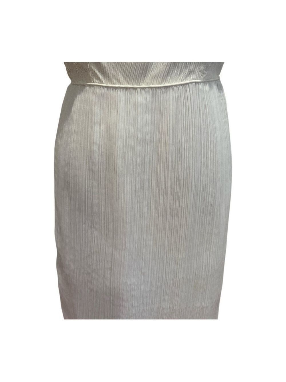 60s 2PC MAXI ETHEREAL WHITE DRESS W LACE BODICE MICRO PLEAT SKIRT & JACKET - Picture 16 of 17